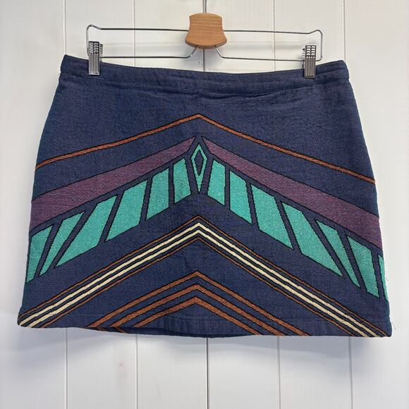 Top Shop Womens Boho Tapestry Southwestern Mini Skirt Size 12 Geometric Striped - Picture 1 of 8